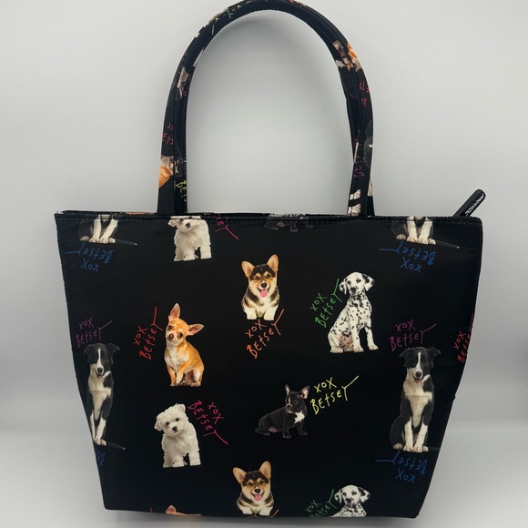 NWOT Betsey Johnson Black Insulated Lunch Bag Tote with Dog Print - Picture 4 of 7